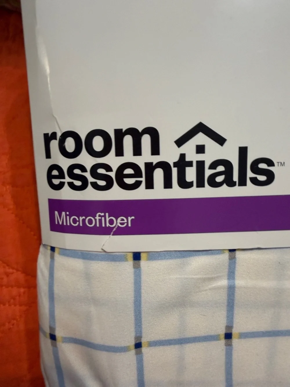 Room Essentials White Sheet Set with Light Blue Windowpane Queen size Set